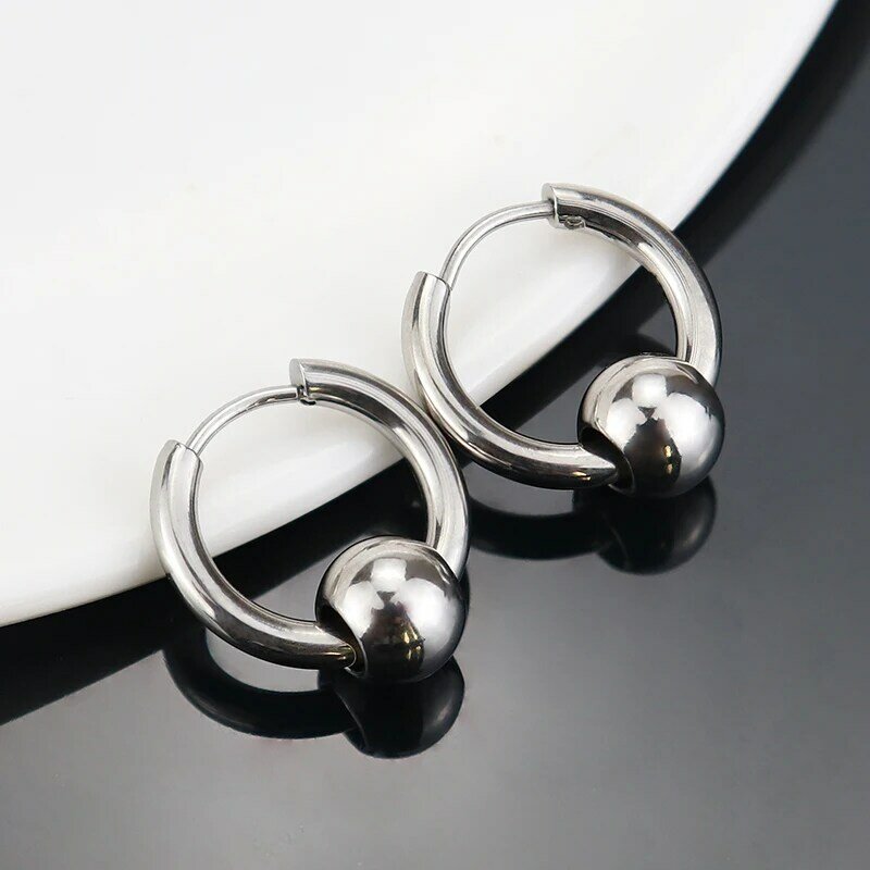 Classic Men Stainless Steel Hoop Earrings For Women Hip Hop Earring for Boy Beading Earrings Punk Gothic Jewelry Party Gift