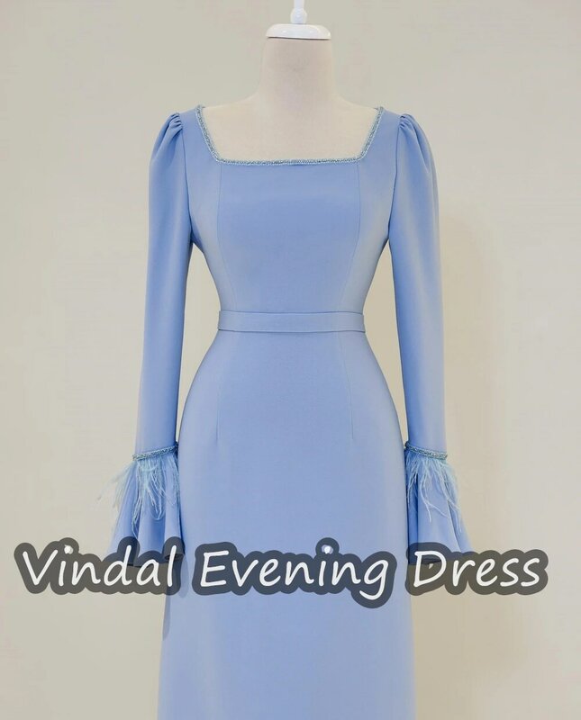 Vindal-女性用のスクエアネックラインイブニングドレス,フリル付きのエレガントなイブニングドレス,長い透明な袖,Aライン,2024