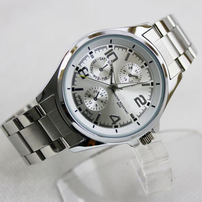 Relógio esportivo masculino de aço inoxidável, Strap Watches, Acessórios comerciais