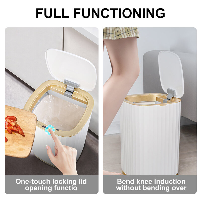 Cubo de basura inteligente de gran capacidad para cocina y baño, cubo de basura impermeable de inducción automática con tapa, cubo de basura inteligente para el hogar