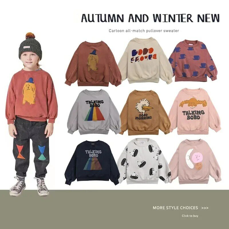 在庫あり! 子供用bcフード付きセーター、クラシックな漫画パターン、ぬいぐるみ、暖かい服、カラフル、男の子、女の子、秋、冬