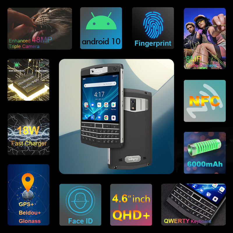 Unihertz – Smartphone robuste Titan Octa Core, 4G, 6 go 128 go, Android 10, clavier QWERTY, NFC, 6000mAh, 8mp, 16mp, téléphone portable