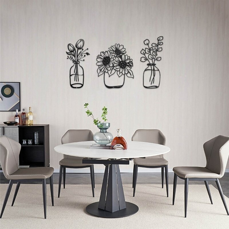 1Set vas bunga logam dekorasi dinding, Model ornamen dekoratif seni untuk asrama restoran kamar tidur