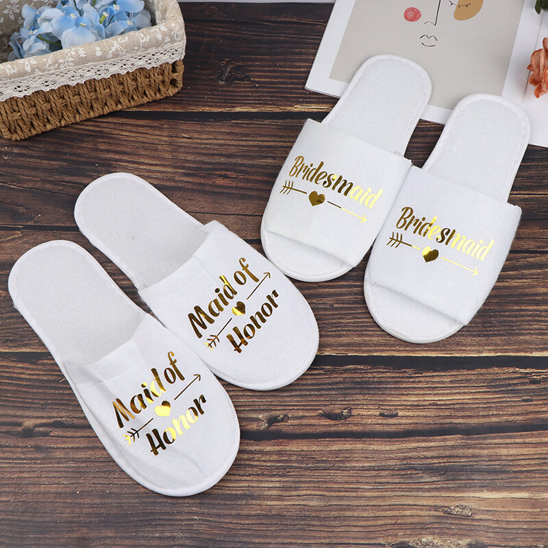 1 Pair Bride Wedding Decoration Bridesmaid Party Slippers Ladies Party Supplies Disposable Items For Hotel Rooms