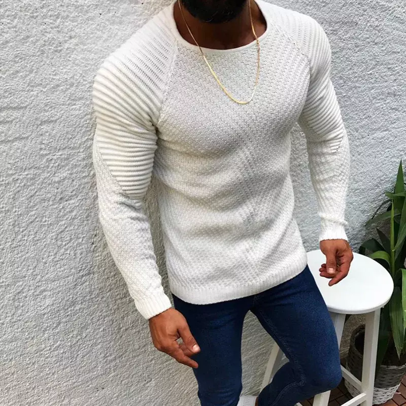 2023 jesienno-zimowy ciepły sweter europejski amerykański Slim Fit z długim rękawem pulower z okrągłym dekoltem męskich najlepszych Casual dla mężczyzn ubrań
