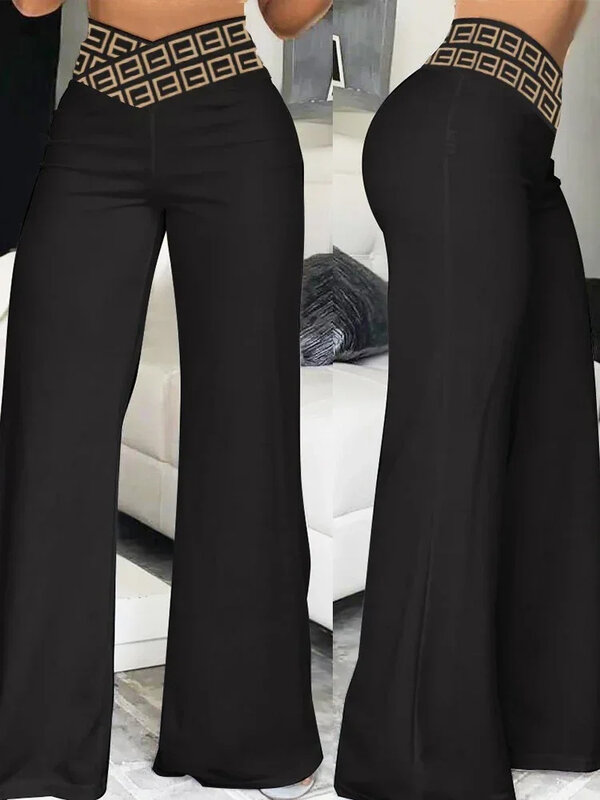 Осень 2023, женские брюки, однотонные расклешенные брюки с высокой талией