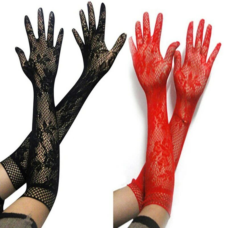 Nowe modne rękawiczki z długimi kabaretkami siateczkowe rękawiczki gładkie więcej stylu koronki piękne eleganckie damskie seksowne rękawiczki