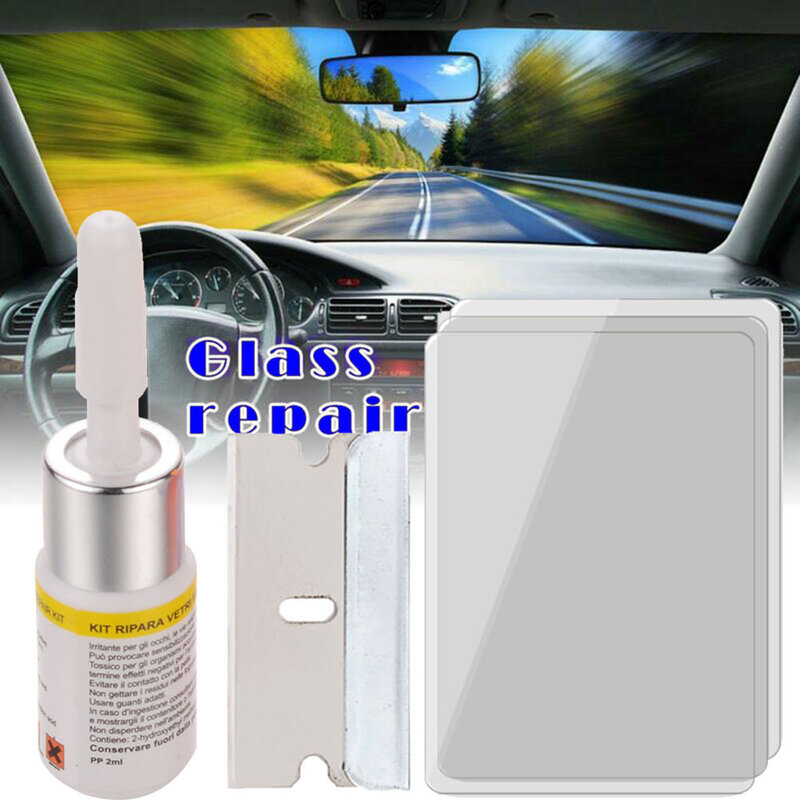 Kit peralatan kaca mobil, aksesoris Interior mobil, Kit Resin perbaikan kaca depan mobil 3ml