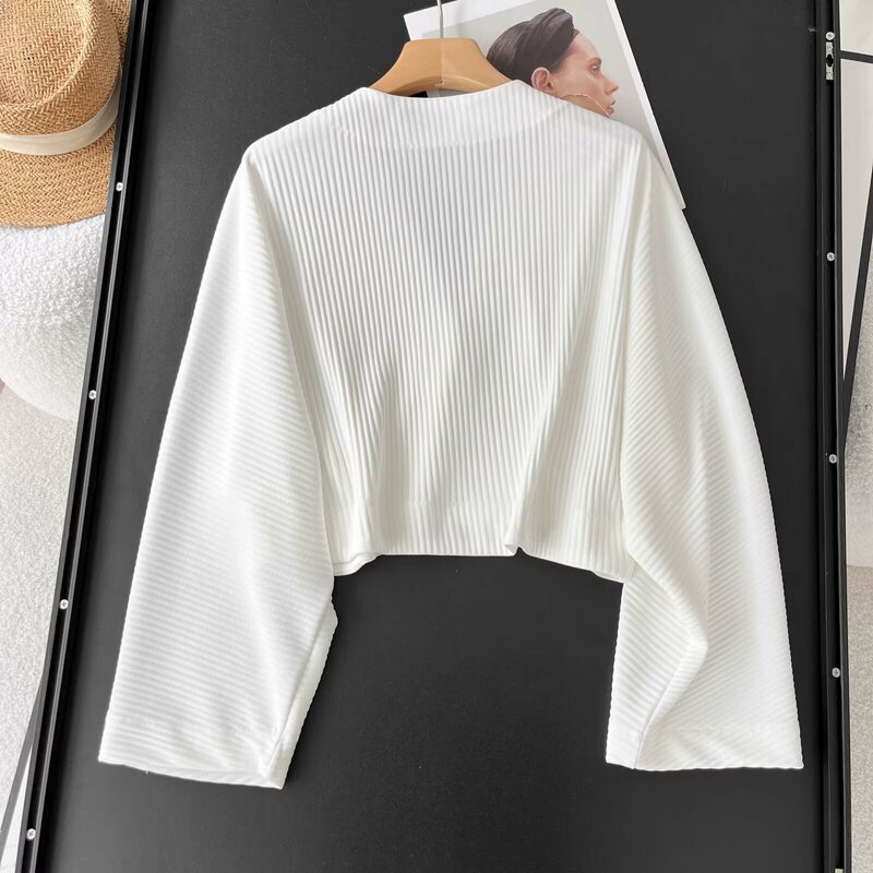 Women 2024 Spring New Fashion Thin Shawl Jacket Retro Long Sleeve Chic V-Neck All-match Slim-fit Cardigan Top OuterwearMujer