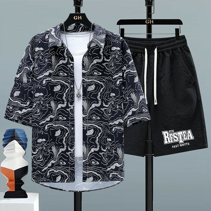 Мужской повседневный комплект из рубашки и шортов, спортивная одежда для улицы, весна-лето 2024