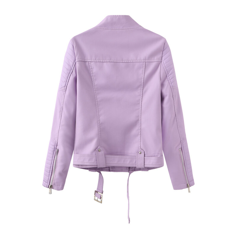 女性用長袖ベルト付きレザージャケット,上質な春秋ジャケット,ヨーロッパとアメリカのVネック,2023