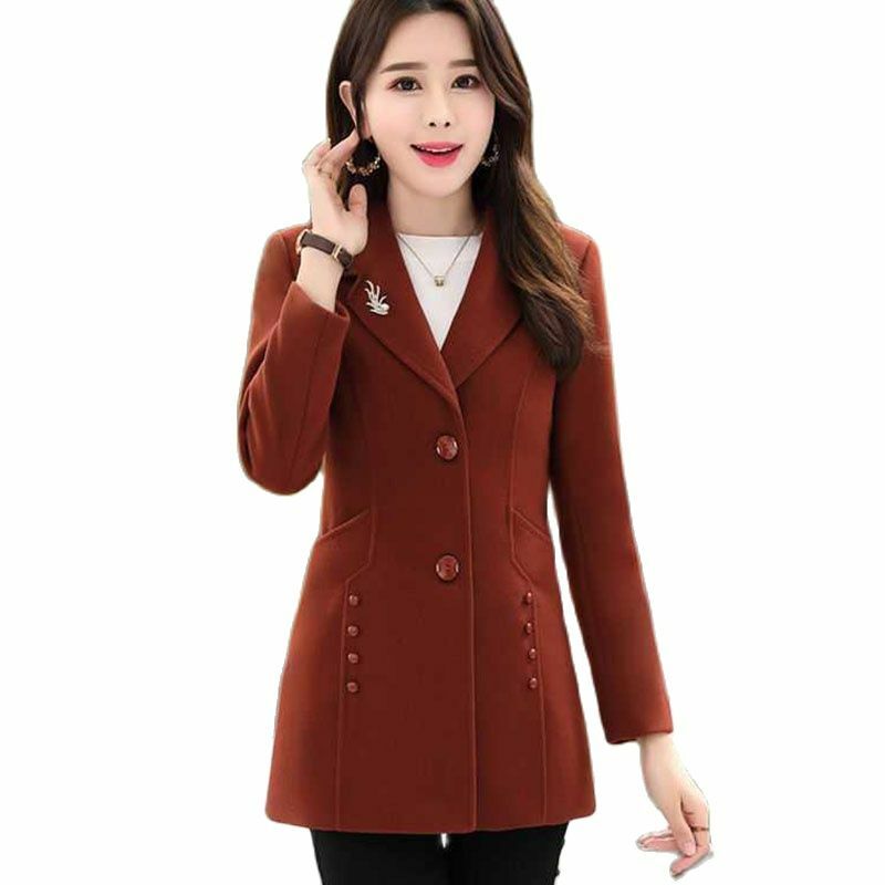 Mantel wol longgar untuk wanita, pakaian mantel wol longgar warna polos netral modis musim semi musim gugur 2023