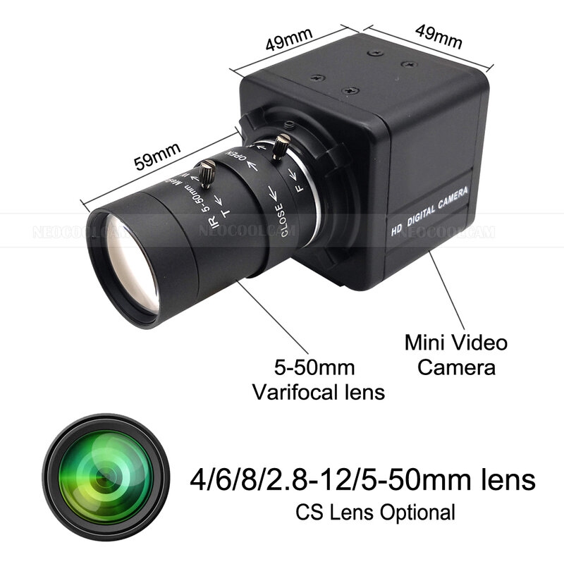 NEOCoolcam Industri HD 2.8-12Mm 5-50Mm Zoom Varifocal Pencahayaan Rendah 5MP 30fps MJPG Webcam USB UVC PC Kamera Pengintai Web
