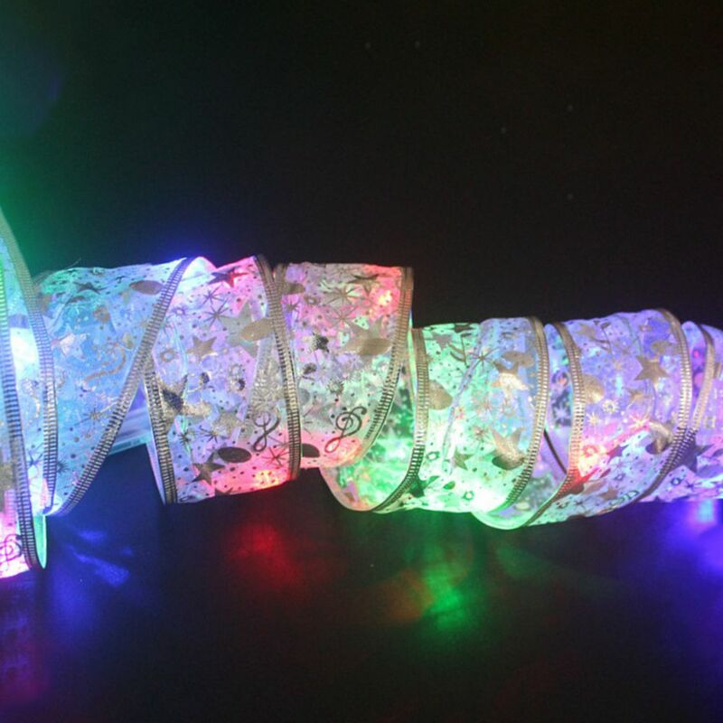 50 LED 5M Double Layer Fairy Lights Strings Christmas Ribbon Bows With LED Christmas Tree Ornaments New Year Home Decor