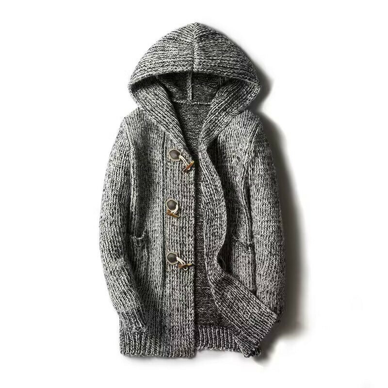 Suéter de Cachemira con capucha para hombre, cárdigan de punto cálido de cuello alto, estilo largo, Primavera, menS-4XL, 2023