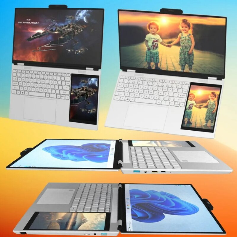 Ordenador portátil para juegos, computadora con pantalla Dual Intel N95 de 12ª generación, 15,6 pulgadas, 2K, LCD + 7 pulgadas, pantalla táctil IPS, novedad