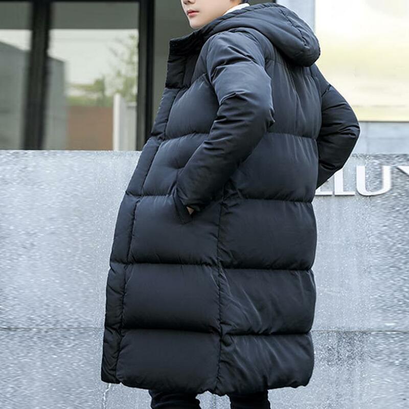 남성용 후드 재킷, 긴팔 방한 후드 코트, 두꺼운 코튼 패딩, 바람막이 외투, 스트리트웨어, 단색, 겨울