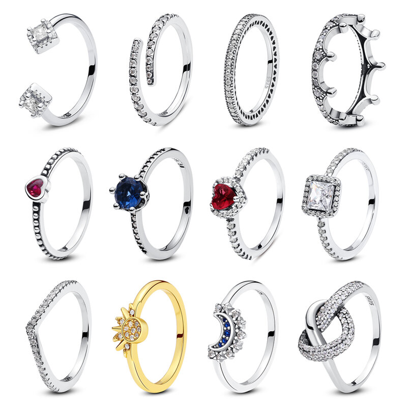 925 Sterling Zilveren Ringen Voor Vrouwen Originele Kroon Liefde Hart Wishbone Verloving Bruiloft Roségouden Kristallen Ring Luxe Sieraden