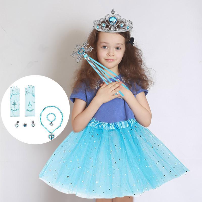 Prinses Elsa Verkleedaccessoires Set Blauwe Prinses Kostuums Sieraden Set Inclusief Handschoenen Rok Prinses Tiara Armband Oorbel