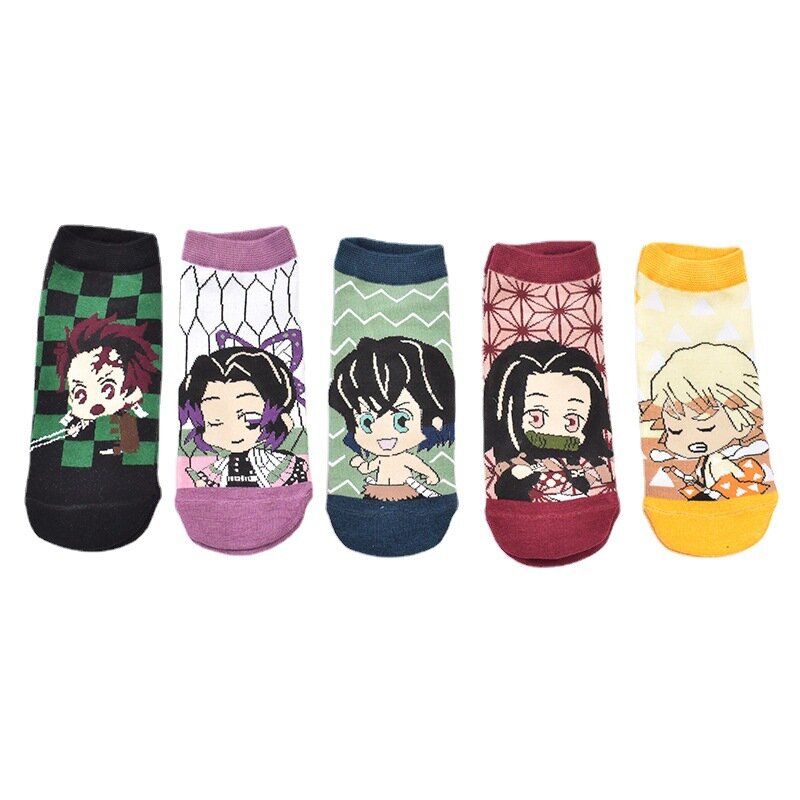 5 paia di nuovi calzini Anime Cartoon Ghost Slayer primavera e autunno bocca poco profonda calzini da barca Anime giapponesi commercio estero resister