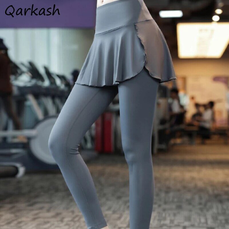 Sport Yoga Hoge Taille Heup Lift Workout Naadloze Leggings Voor Vrouwen Nep 2 Stuks Fitness Panty Elastische Buik Effen Lente Zomer