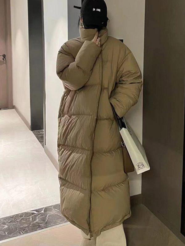 Abrigo largo de gran tamaño para mujer, Chaqueta de algodón de plumón, Abrigo acolchado de moda coreana, abrigo informal grueso y cálido con cremallera, Invierno