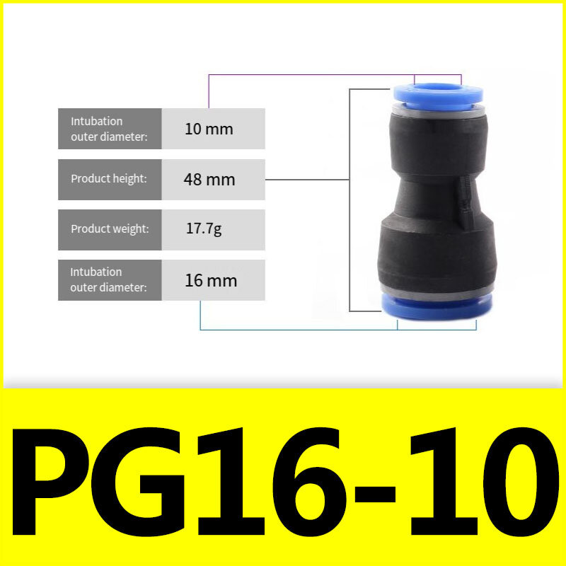 PG-4-6-8-10-12-14-16mm fitting pneumatik, 5 buah Diameter lurus variabel tabung selang udara plastik koneksi cepat Gas dorong