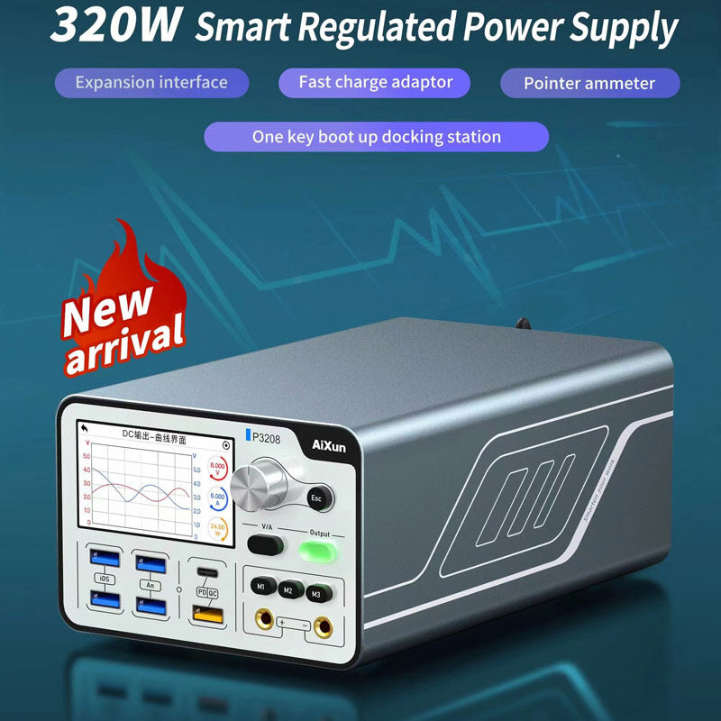 Aixun P3208 320 واط الذكية ينظم امدادات الطاقة الجهد مقياس التيار الكهربائي المنظم الحالي الطاقة ماس كهربائى تستر للهاتف 6-14PM