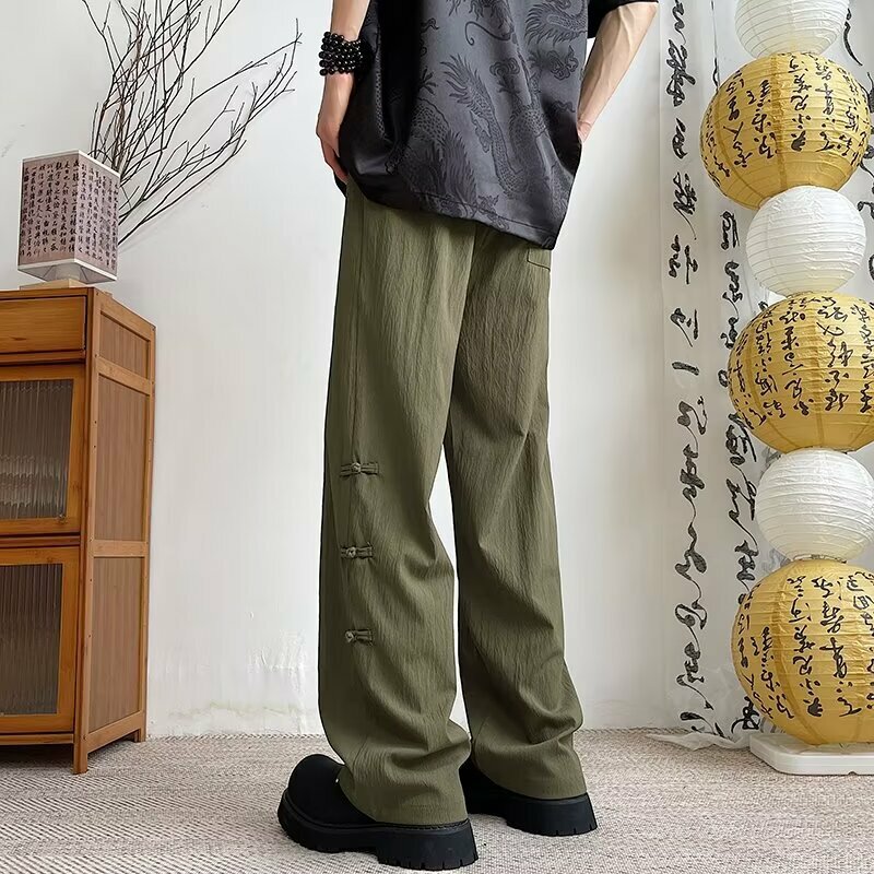 Calça masculina estilo chinês, calça reta simples e chique, design bonito, combina com tudo, faculdade casual aconchegante, nova, macia