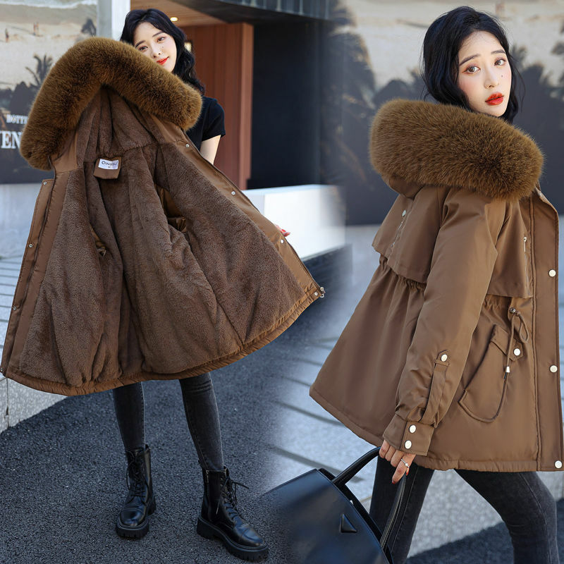 여성 2023 루즈핏 재킷, 한국 대형 사이즈, 두꺼운 플러시, 중간 길이 의류, 추운 겨울 코트, 가을