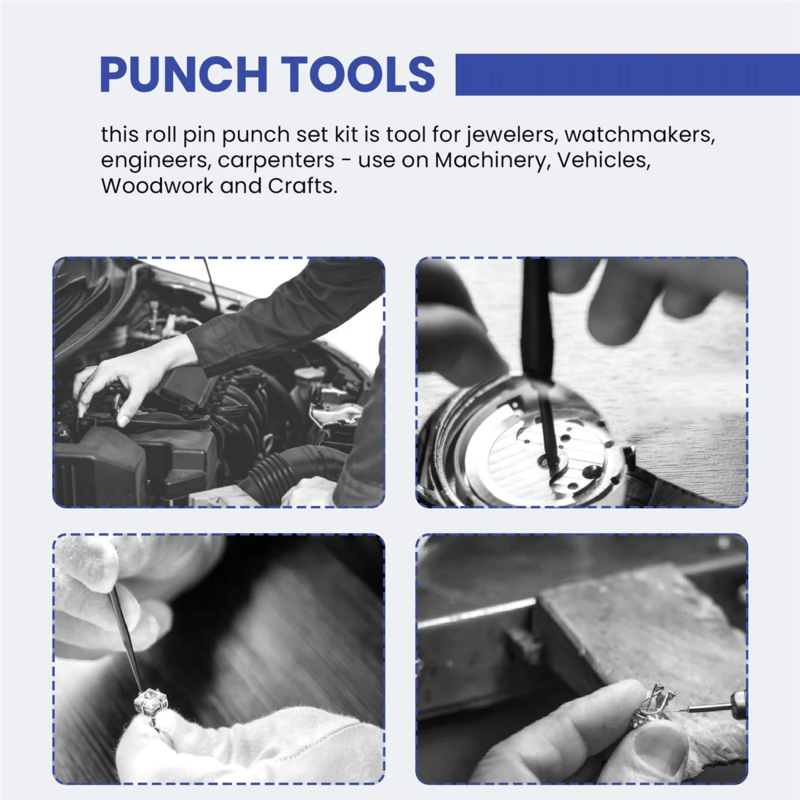 Pin Punch Set com bolsa de armazenamento, Smithing Punch Removing Repair Tools, Punhos e martelo de bancada