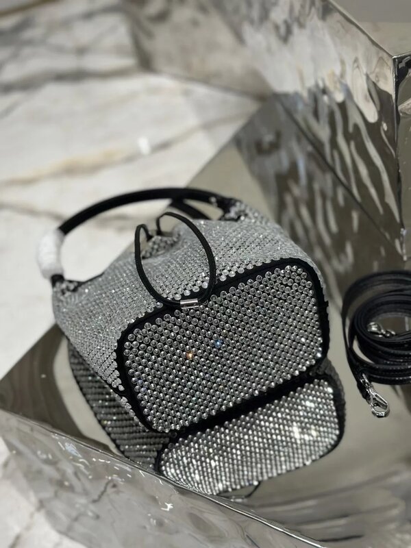 Женская маленькая сумка-ведро со шнурком, женская вечерняя сумка для губной помады, эксклюзивная сумка через плечо для телефона, яркая мини-сумка со стразами, подарок