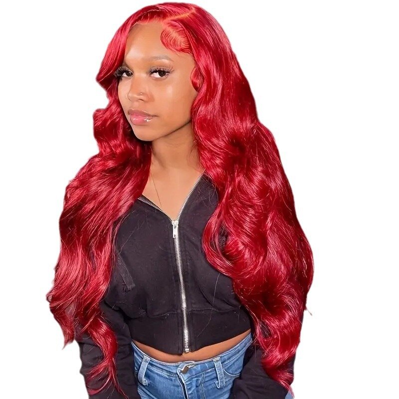 Red Long Wavy Lace Front Wigs Synthetic Wigs for Women Dating Party Daily Human Hair Cosplay