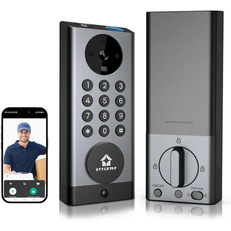 Kunci kamera pintar, bel pintu kamera 3-in-1 MASUK TANPA kunci sidik jari, Wi-Fi bawaan, mendukung Alexa, kendali jarak jauh aplikasi, dua arah masuk