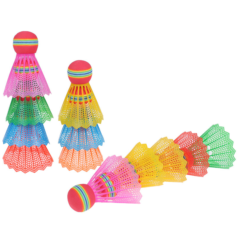 Balle d'entraînement de badminton légère en nylon, en plastique, uniforme, en liège, accessoires de plein air, têtes de balle arc-en-ciel, 12 pièces
