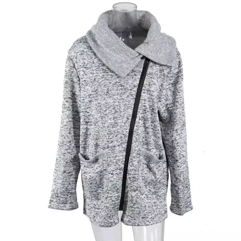 Jaqueta de lã quente para senhoras, casaco oblíquo, gola com zíper, roupas femininas, moda casual, roupas de outono e inverno, 5XL