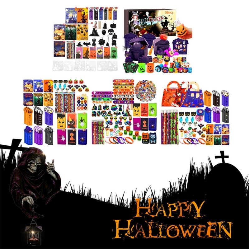 Set Alat Tulis Halloween untuk Anak, Set Suvenir Pesta Halloween, Set Hadiah Alat Tulis Halloween Pengisi Tas Goody Halloween