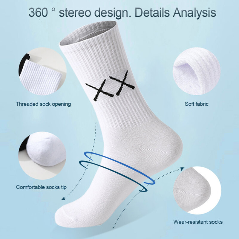 5 Pairs Socks for Men  Black And White Breathable Anti-odor Cotton Casual Middle Socks Running Gym Sports Socks Long socks