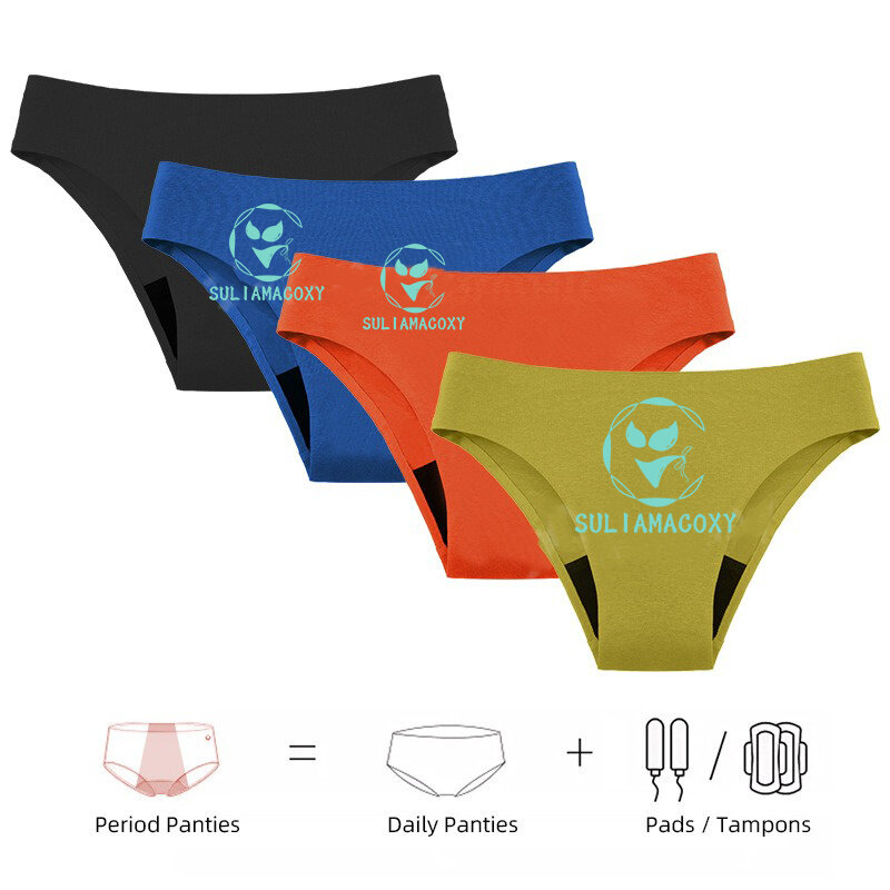 SULIAMCOXY-4 Layer Leak-Proof Calças Menstruais para Mulheres, Seamless Swim Shorts, Período Underwear