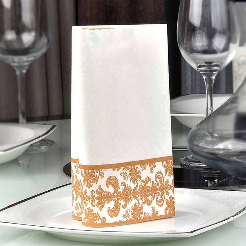 Servilletas de papel tisú desechables con estampado dorado, 100 piezas, para restaurante y Hotel (dorado + blanco)