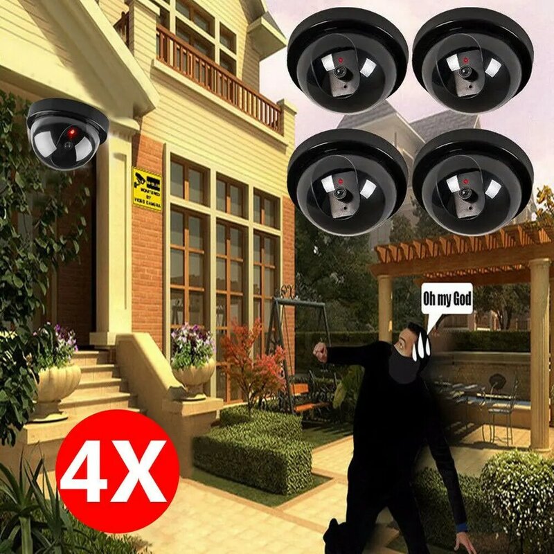 New 1PC Dummy Fake Camera with LED Red Light, Battery Operated No Wiring Required Indoor Outdoor Fake Dome Security Camera