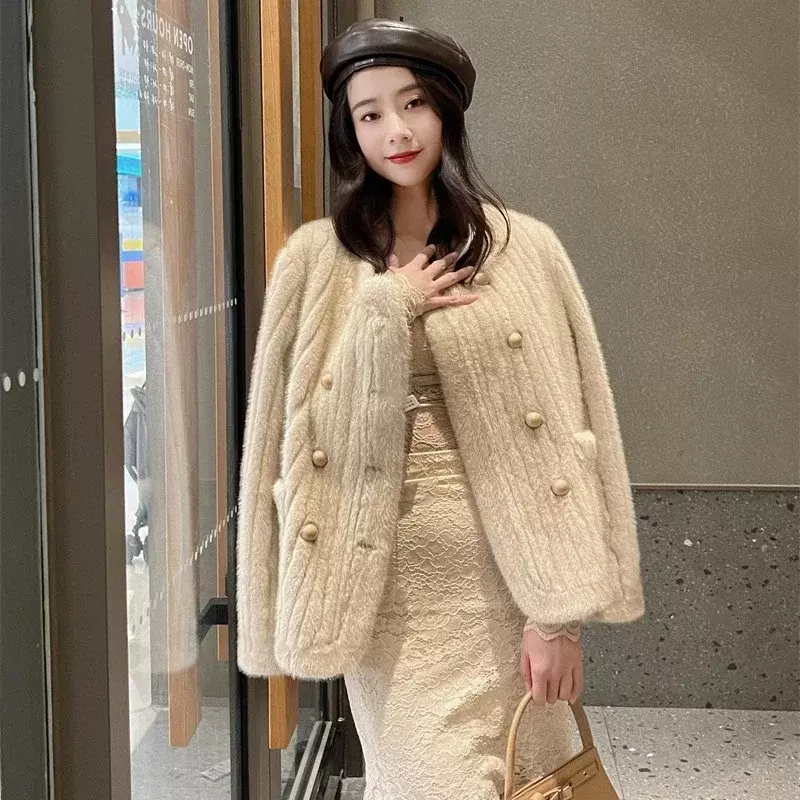 Abrigos lujosos de lana de visón para mujer, chaquetas de lana de una pieza, ropa de invierno