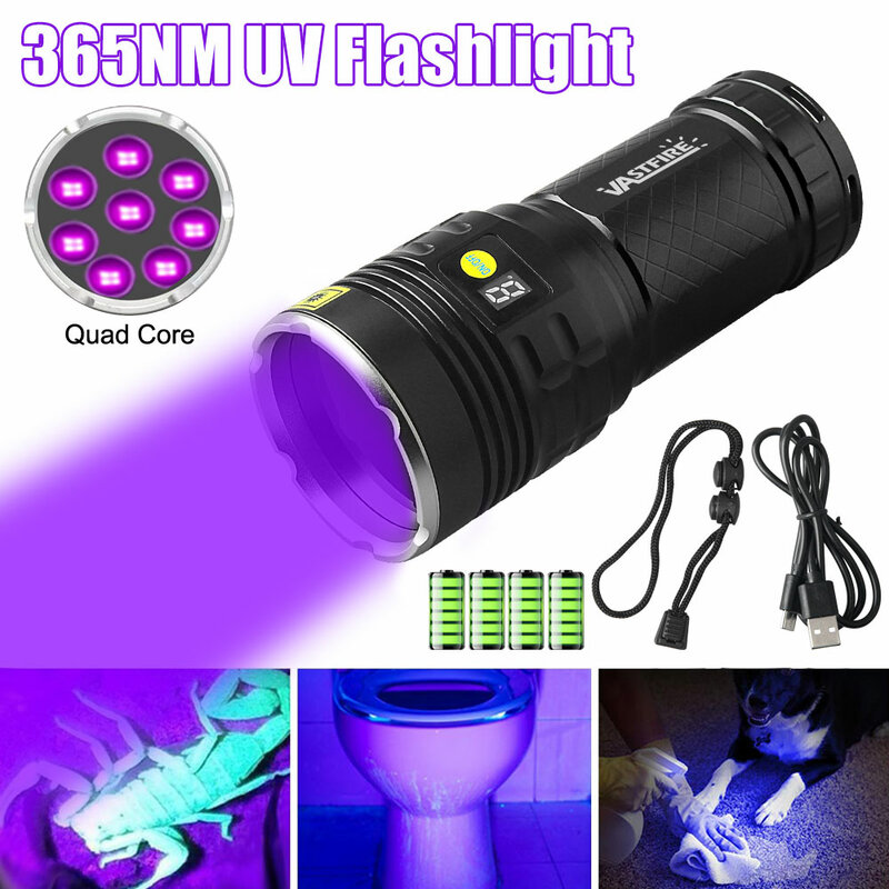 Linterna UV superbrillante de 160W, luz de espejo negro, 8 núcleos, ultravioleta, Para manchas de mascotas, acampada al aire libre
