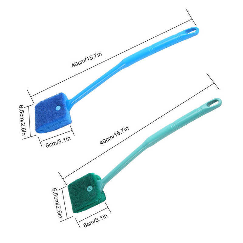 Двухсторонний очиститель губки для аквариума с длинной ручкой и подвесными отверстиями для стеклянных аквариумов