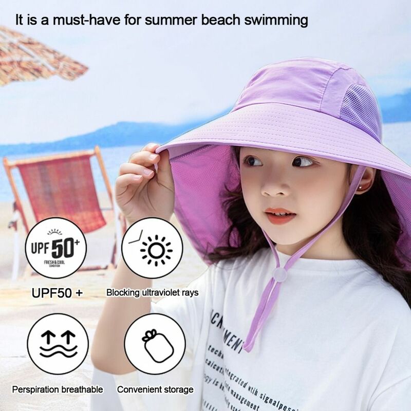 Topi pantai penahan matahari anak laki-laki perempuan, topi pelindung terik matahari pinggiran lebar, topi pantai pelindung UV untuk anak laki-laki dan perempuan