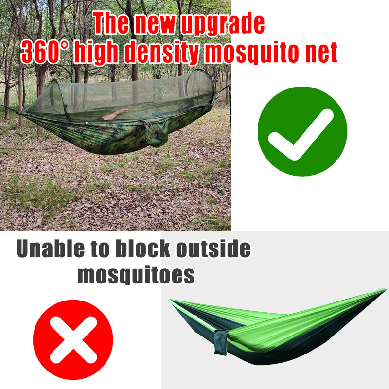 260x140cm Outdoor Double Camping Hammock with Mosquito Net and Rain Fly Tarp Lightweight Parachute Hammocks for Travel Hiking