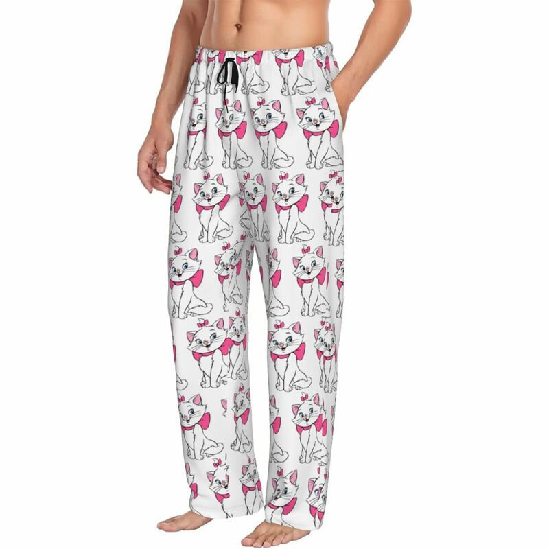 Męskie spodnie od piżamy Aristocats Cartoon Marie Cat Niestandardowe drukowane spodnie do spania z kieszeniami