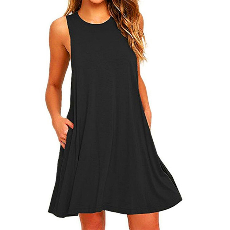 Women's Summer Casual Swing T-Shirt Dresses Beach Cover Up With Pockets Plus Size Loose T-shirt Dress