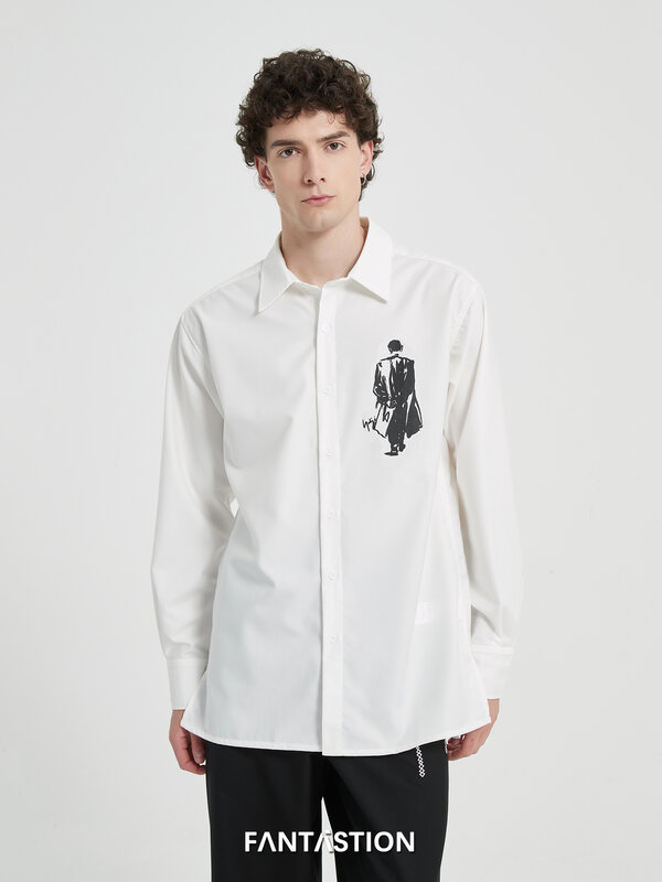 FANTASTION-Camisa Branca para Homens, Roupas de Designer, Popular Coreano Básico, Barato, Frete Grátis