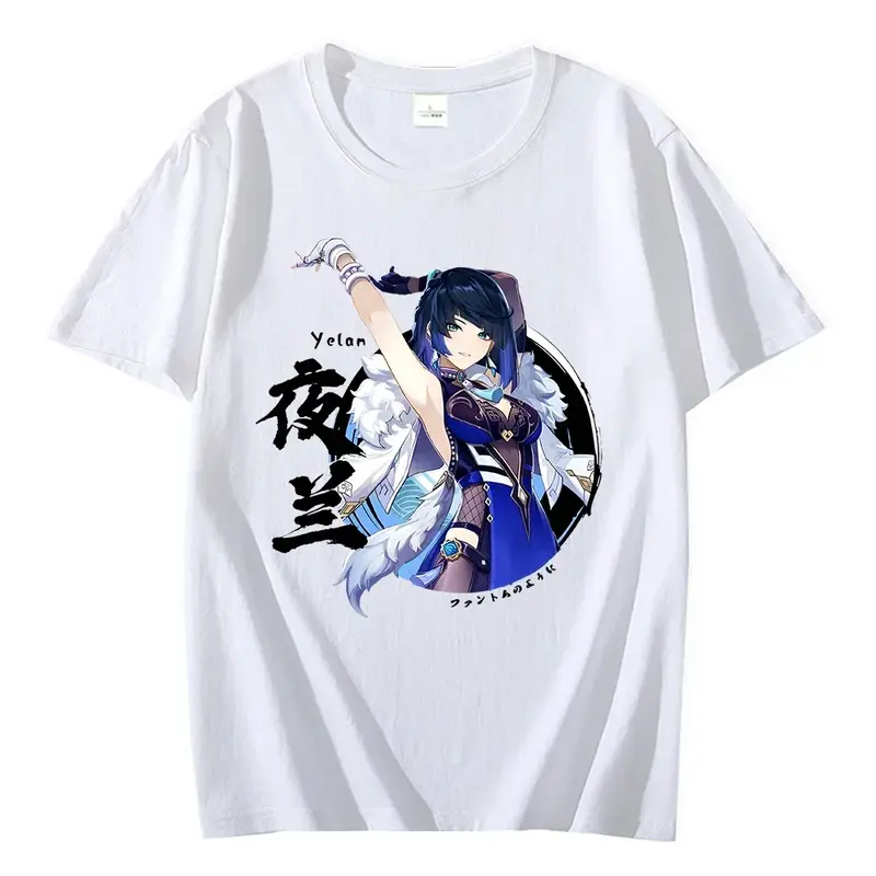 Yelan-Camiseta feminina Genshin Impact, camiseta gráfica engraçada dos desenhos animados, blusa de manga curta, camisa Harajuku, roupa kawaii, Y2K, verão, novo, 2024
